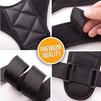 Black support brace with premium quality label on a white background